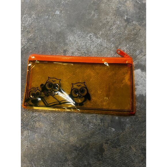 Transparent Yellow Owl-Print Pencil Case With Orange Zipper Closure - Picture 2 of 2